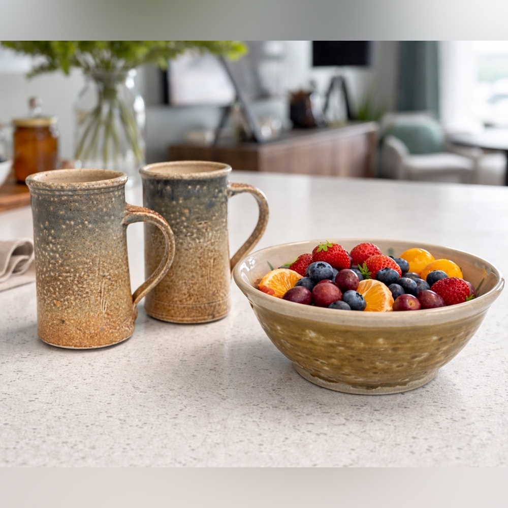 Handcrafted Pottery Set – Seaton ’93 Mugs + CP Bowl